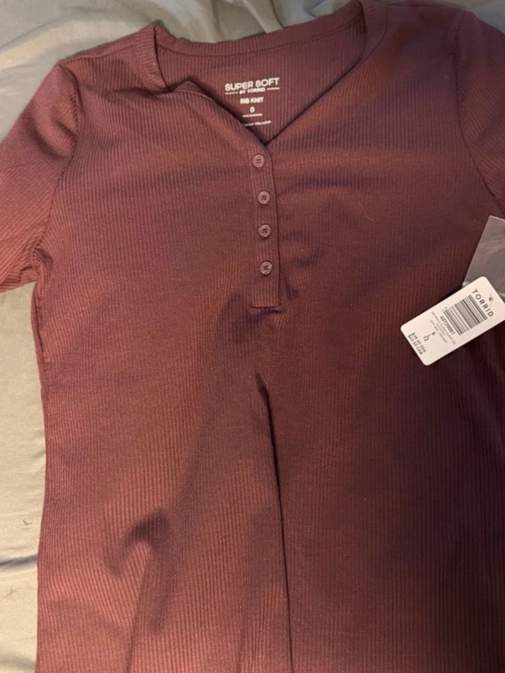 torrid Ribbed Henley Tee in Burgundy - Picture 1 of 1